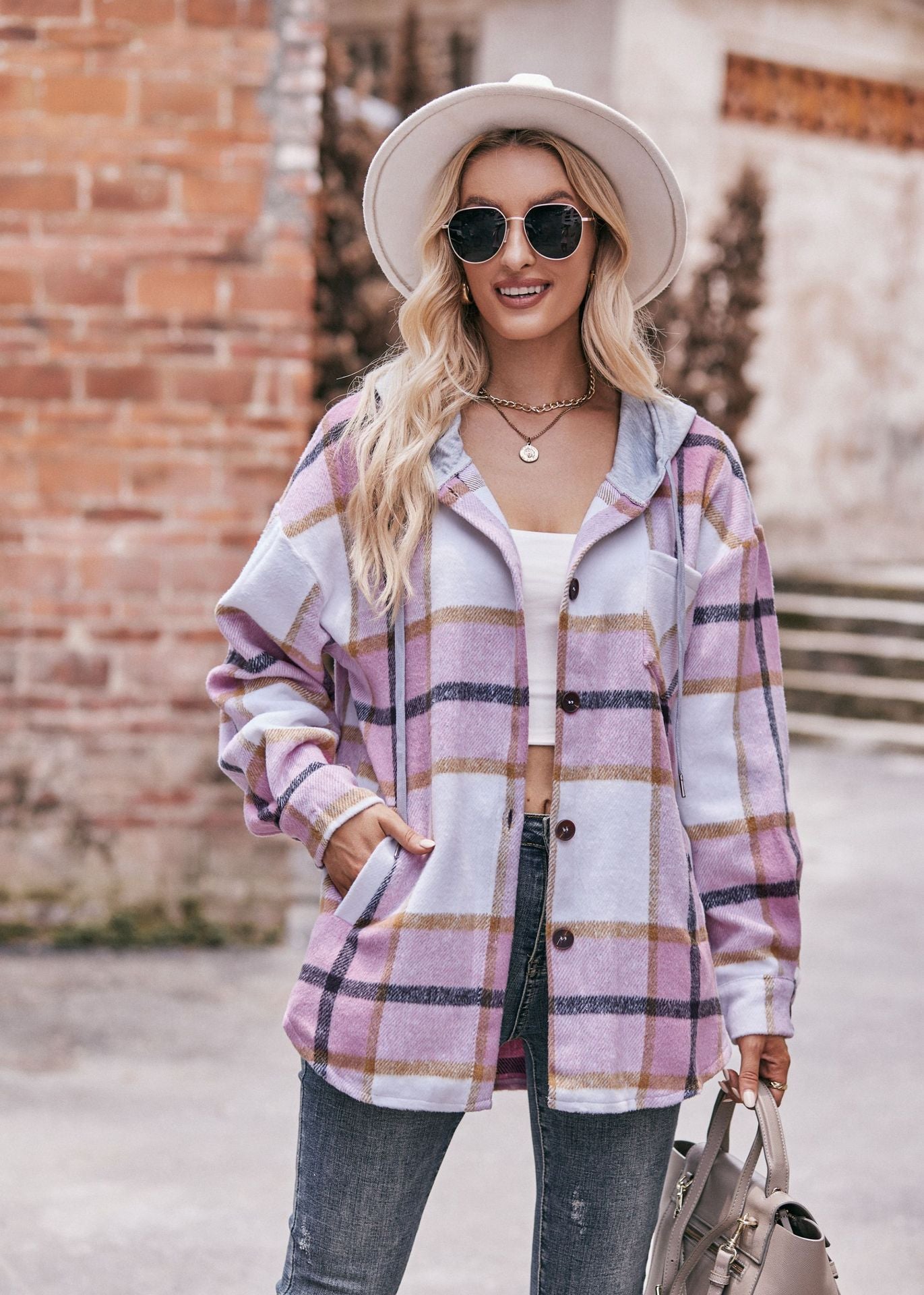 Plaid Hooded Shacket Jacket Oversized Fall Layering Coat