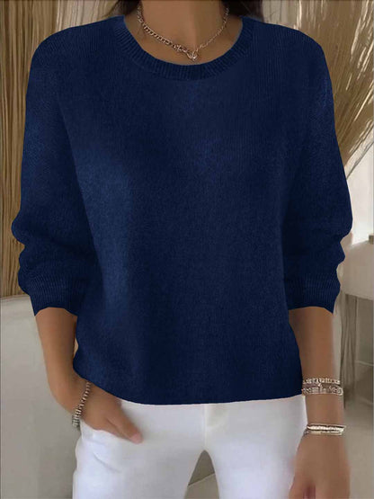 Solid Crew Neck Knit Sweater Long Sleeve Pullover Top