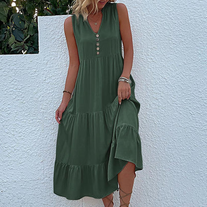 Sleeveless Tank Dress Loose Casual Solid Color Maxi Dress