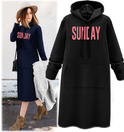 Plus Size Graphic Hoodie Dress Maxi Long Sleeve Pockets