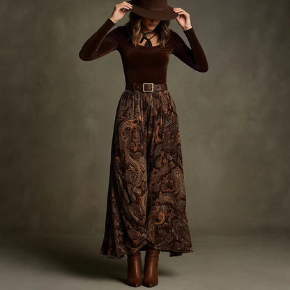 Boho Floral Maxi Skirt Two Piece Set with Belt
