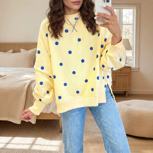 Polka Dot Oversized Sweatshirt Casual Crewneck Pullover