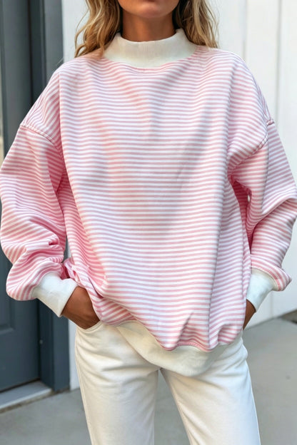 Women’s Oversized Contrast Stripe Mock Neck Sweatshirt
