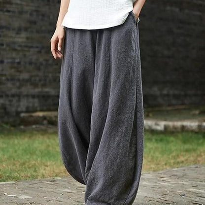 Women's Cotton Linen Harem Pants Plus Size High Waist
