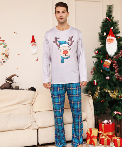 Plaid Cartoon Deer Christmas Parent-child Outfit Printed Christmas Pajamas
