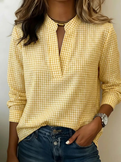 Women's Gingham Long Sleeve Pullover Blouse