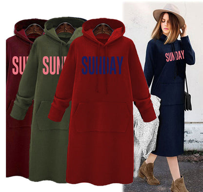 Plus Size Graphic Hoodie Dress Maxi Long Sleeve Pockets