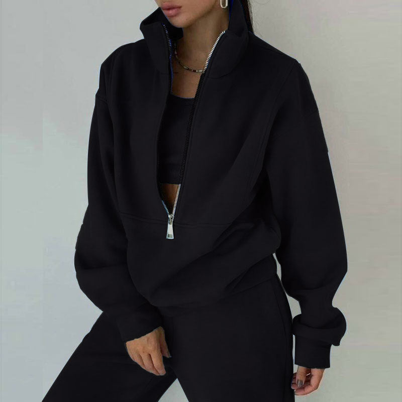 Women's 2 Piece Half Zip Fleece Sweatshirt Pants Set