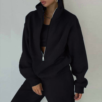 Women's 2 Piece Half Zip Fleece Sweatshirt Pants Set