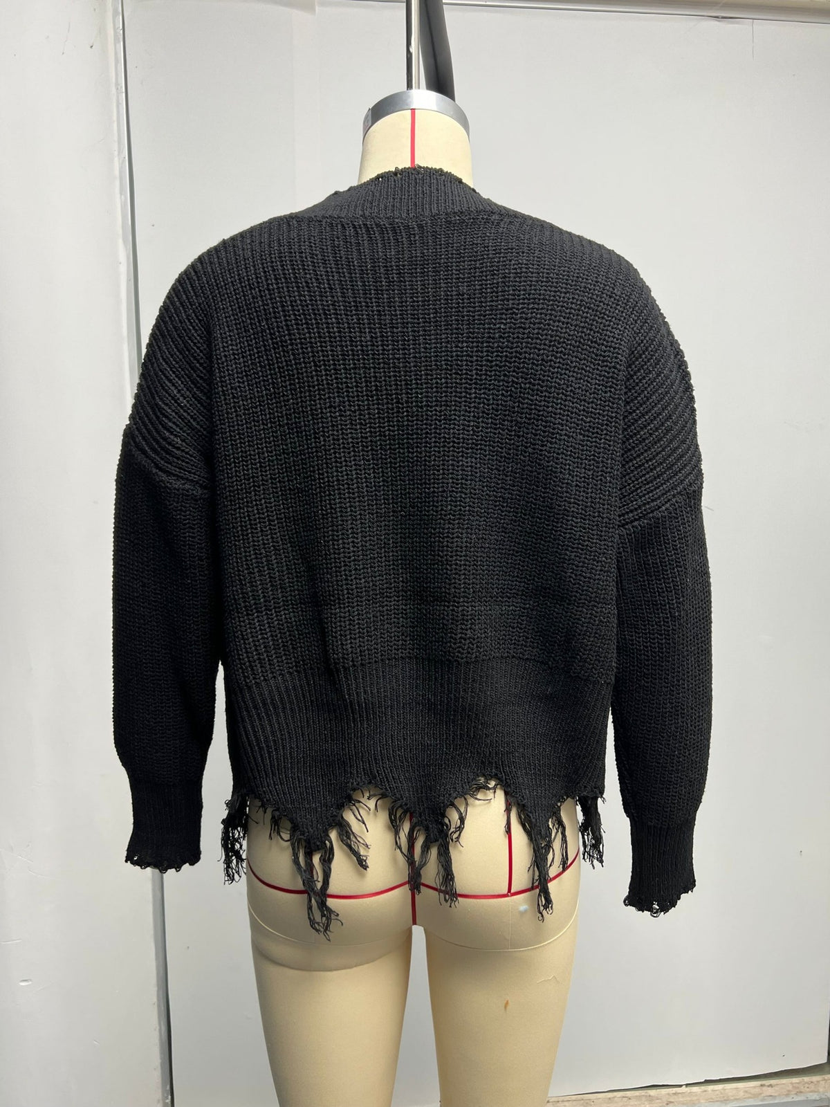 Women's Oversized V Neck Frayed Hem Knit Sweater