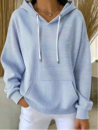Women's Oversized Striped Patchwork Hoodie Pullover