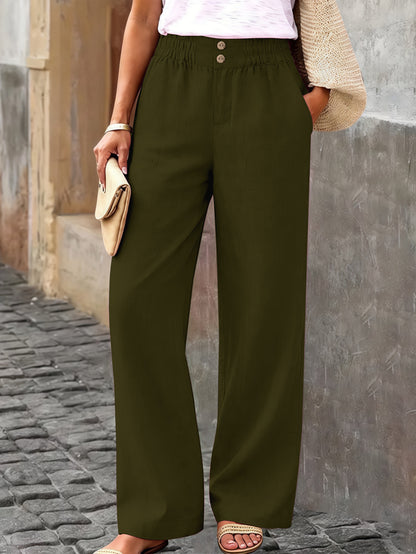 Women's Casual Straight Leg Pants Elastic Waist Pockets