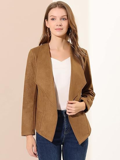 Women's Faux Suede Open Front Cropped Blazer Jacket