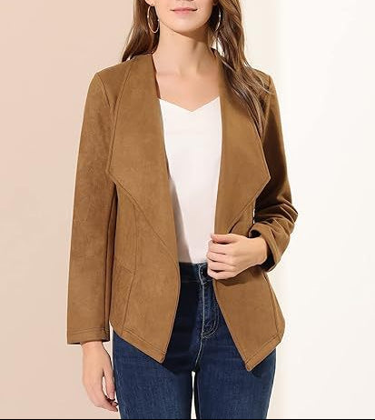 Women's Faux Suede Open Front Cropped Blazer Jacket