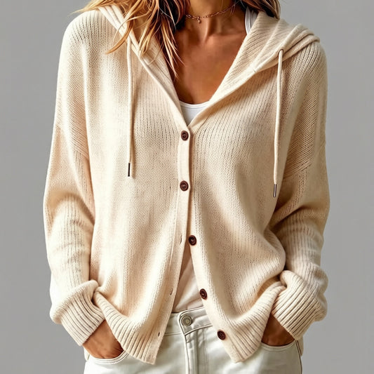 Women's Hooded Button Front Long Sleeve Knit Cardigan
