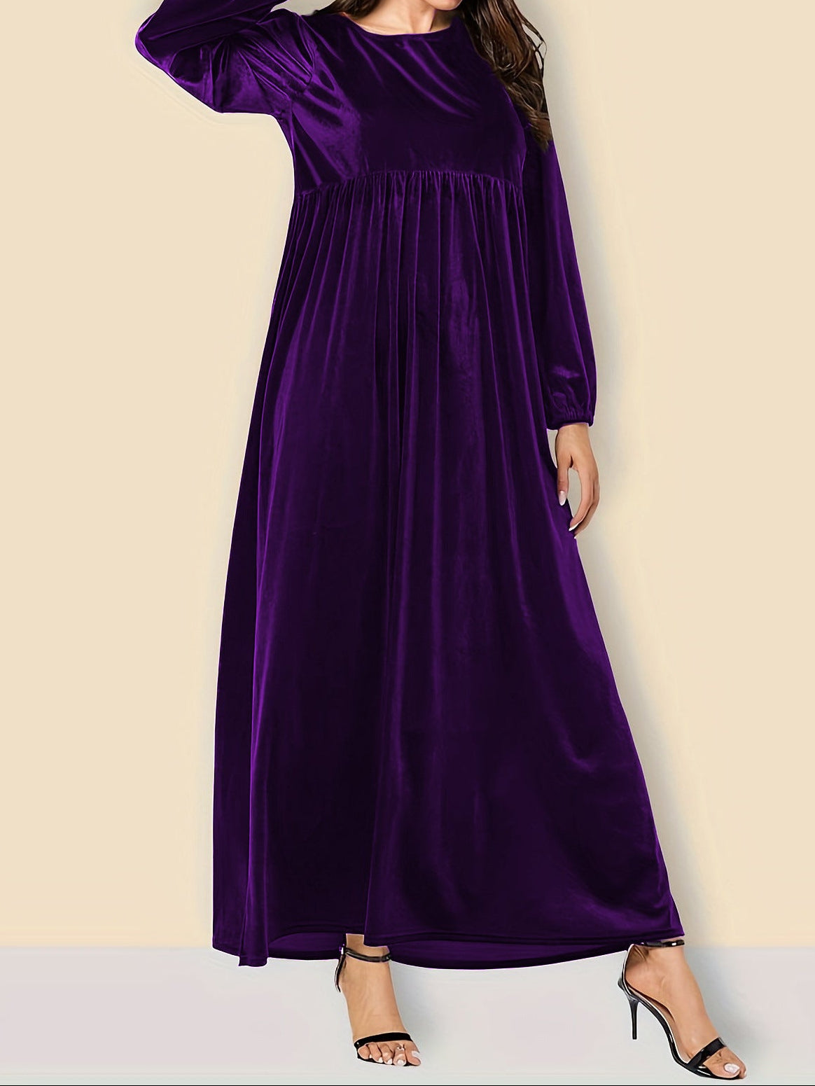 Velvet Maxi Dress Long Sleeve Flowy Casual Elegant