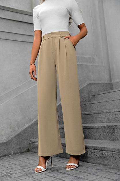 Women's High-Waist Wide-Leg Suit Pants - Elegant Office Trousers