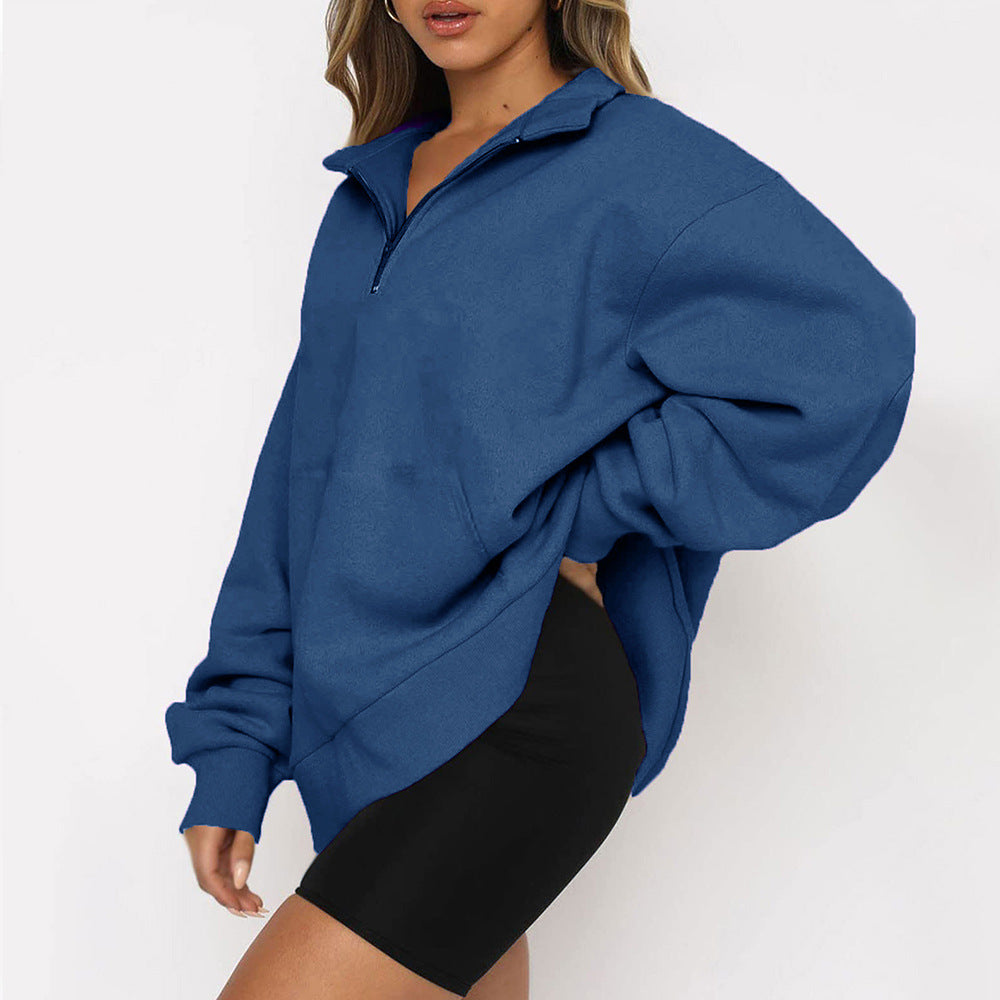 Oversized Half Zip Fleece Pullover Sweatshirt with Pocket