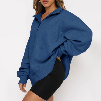 Oversized Half Zip Fleece Pullover Sweatshirt with Pocket