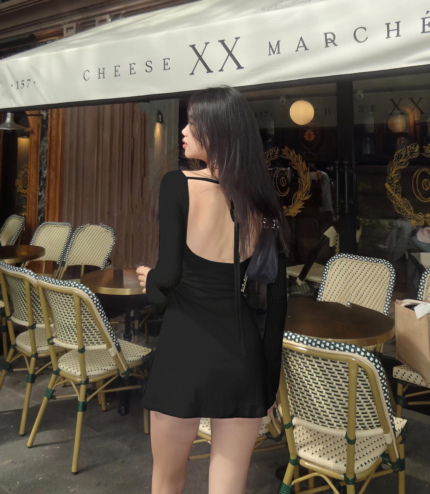 Women's Backless Tie Long Sleeve Bodycon Mini Dress