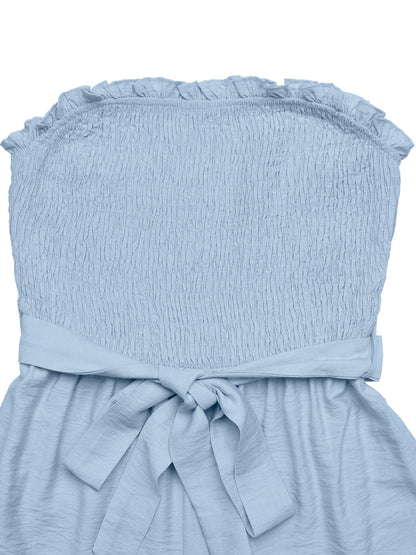Smocked Strapless Ruffle Romper Summer Resort Outfit