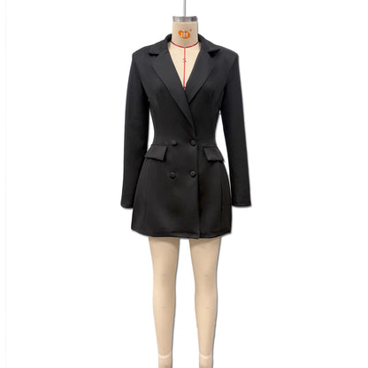 Sexy Deep V Long Sleeve Blazer Dress Bodycon Mini