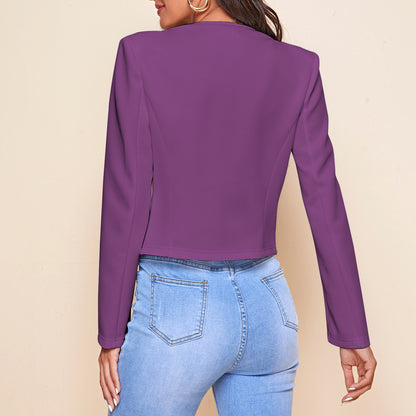 Women's Cropped Blazer Open Front Zip Pocket Jacket