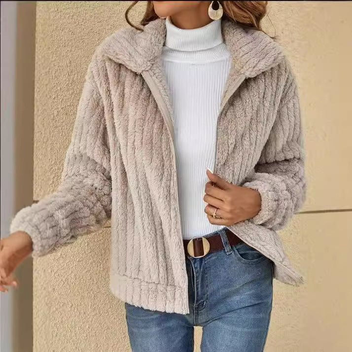 Women's Fuzzy Lapel Cropped Cardigan Jacket