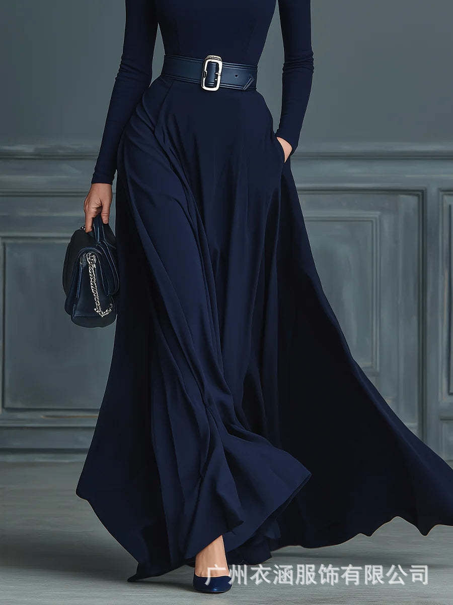 Women's Turtleneck Long Sleeve Fit and Flare Maxi Dress