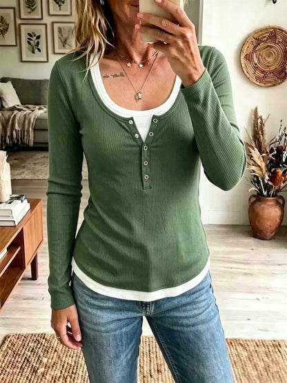 Contrast Layered Long Sleeve Top for Women