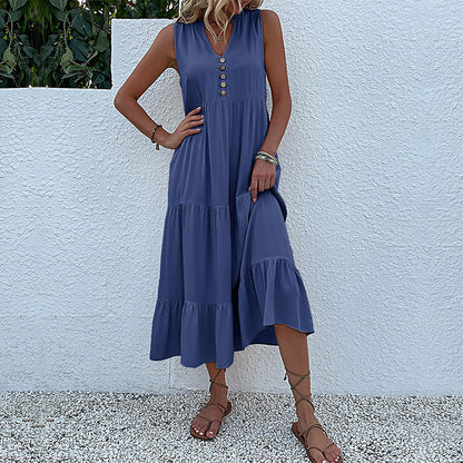 Sleeveless Tank Dress Loose Casual Solid Color Maxi Dress