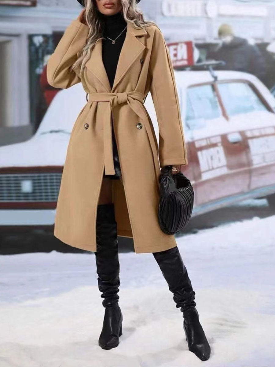 Women's Oversized Long Belted Double Breasted Winter Coat