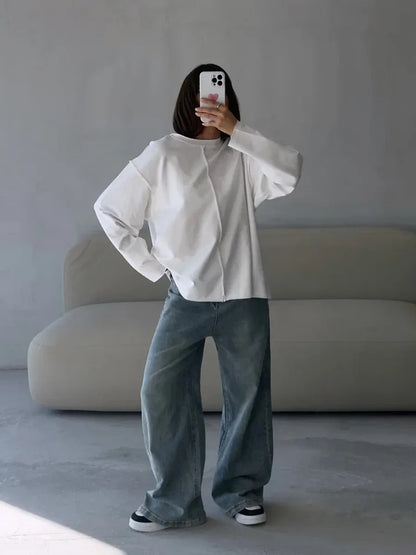 Black Oversized Seam Detail Long Sleeve Tee