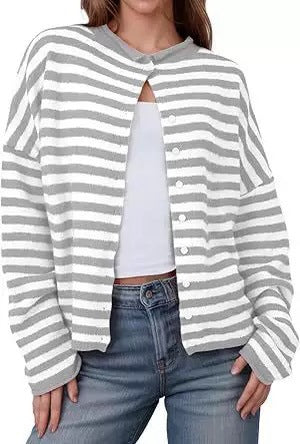 Women's Soft Striped Button Front Cardigan