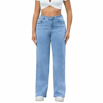High Waist Vintage Wash Straight Leg Denim Jeans