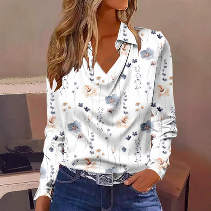 Women's Satin Cowl Neck Floral Long Sleeve Blouse