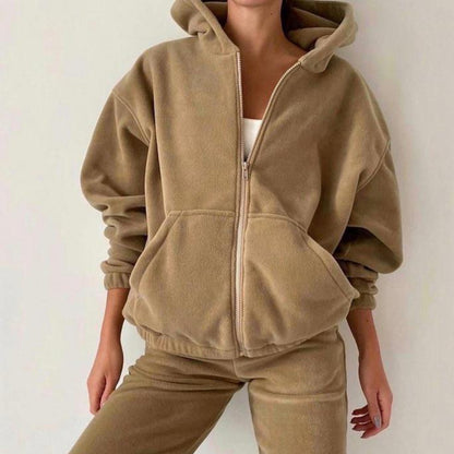 Women's Fleece Zip Hoodie Jogger Matching Set
