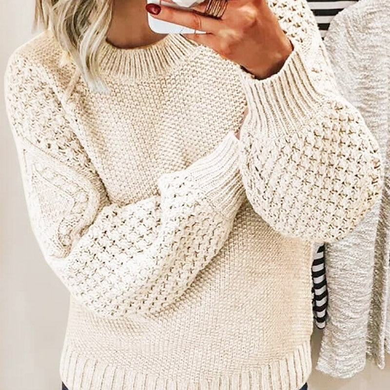 Women's Cable Knit Crew Neck Oversized Pullover Sweater