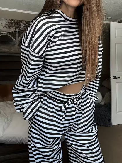 Boutique Striped Lounge Set Long Sleeve Top & Pants