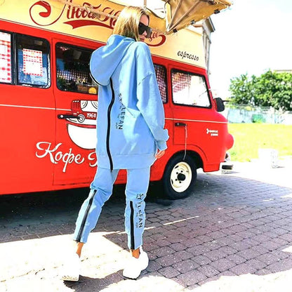 Women's Oversized Letter Print Zip Hoodie Jogger Set