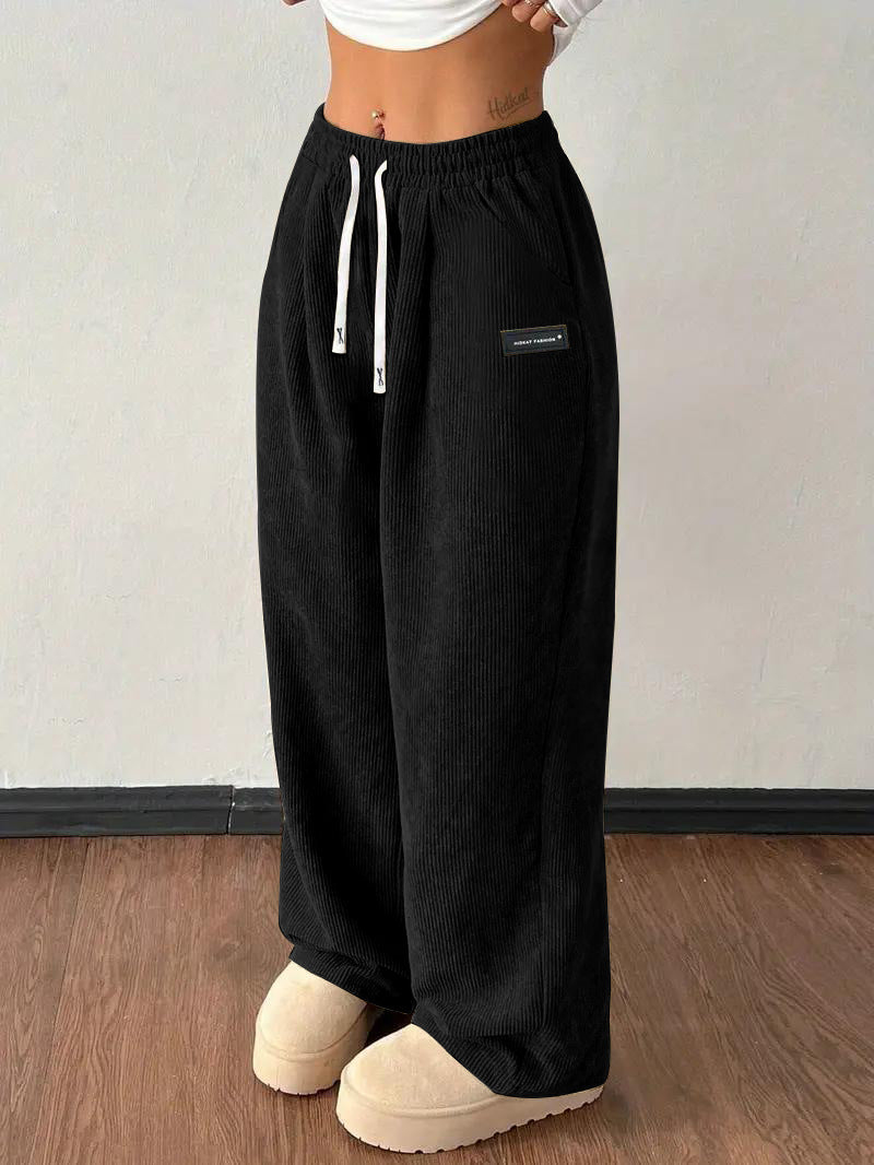 Women's Corduroy Wide Leg Pants Drawstring Waist Casual