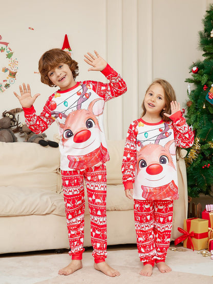 Parent-child Loungewear Deer Print Crew Neck Long-sleeved Christmas Pajama Set