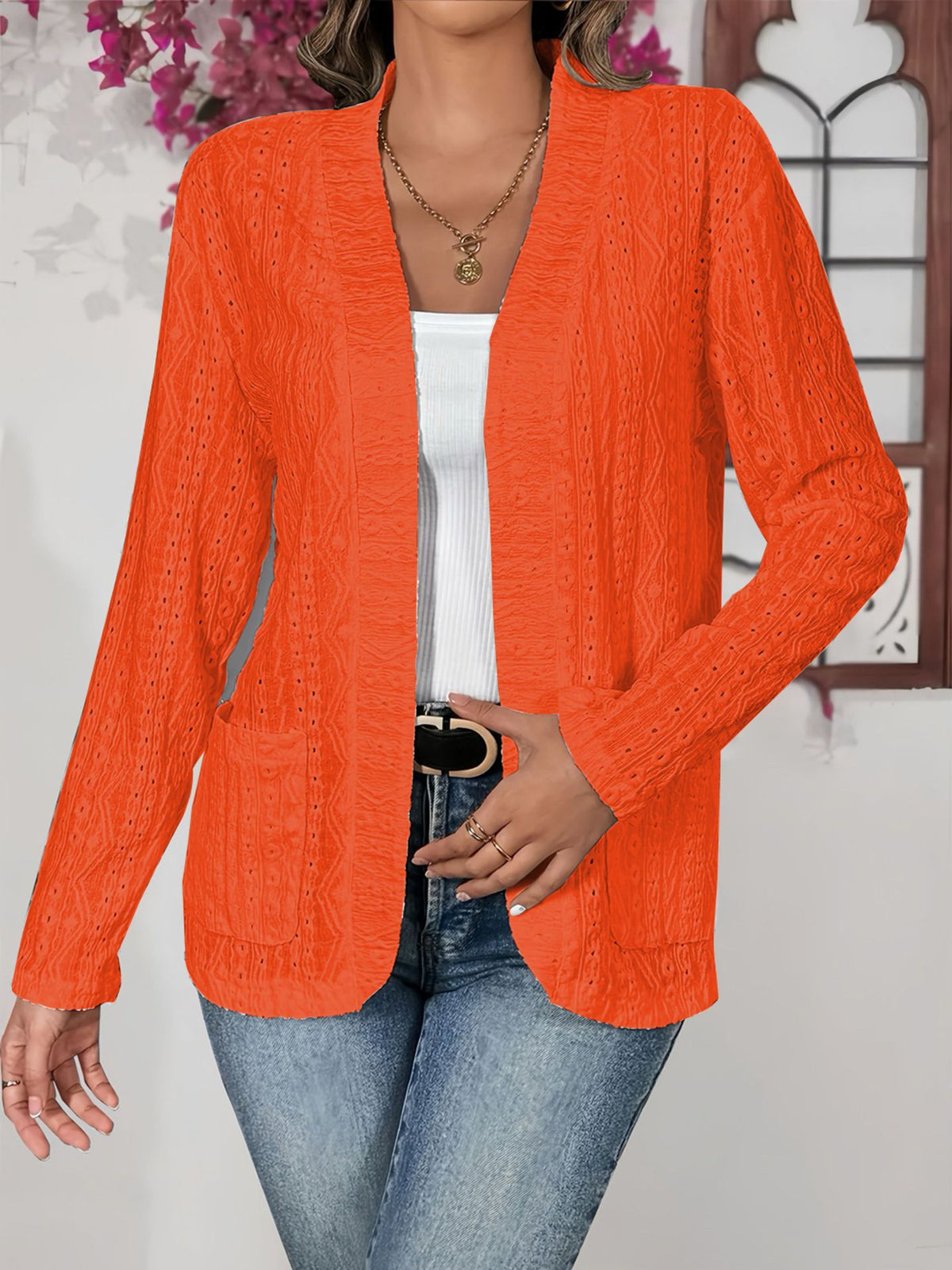 Women's Open Front Cardigan Long Sleeve with Pockets