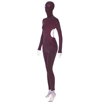 Women's Backless Turtleneck Catsuit with Balaclava
