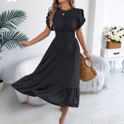 Ruffle Sleeve Smocked Waist Maxi Dress Casual Flowy