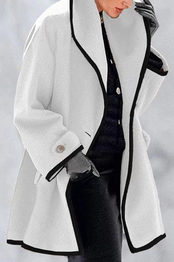 Women's Plus Size Winter Wool Coat Contrast Trim
