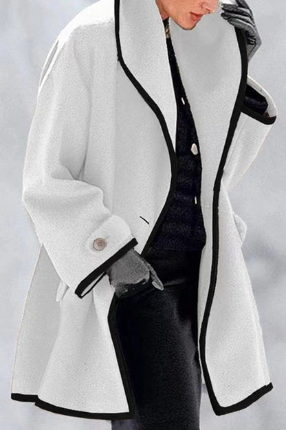 Women's Plus Size Winter Wool Coat Contrast Trim
