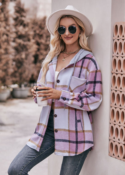 Plaid Hooded Shacket Jacket Oversized Fall Layering Coat
