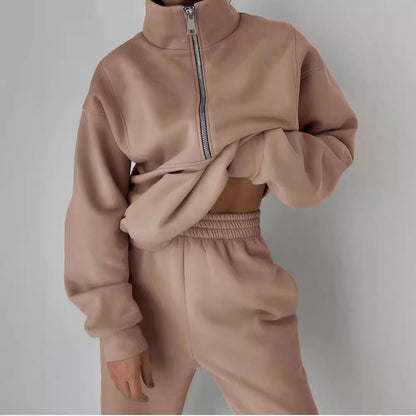 Women's Oversized Fleece Quarter Zip Sweatsuit Set