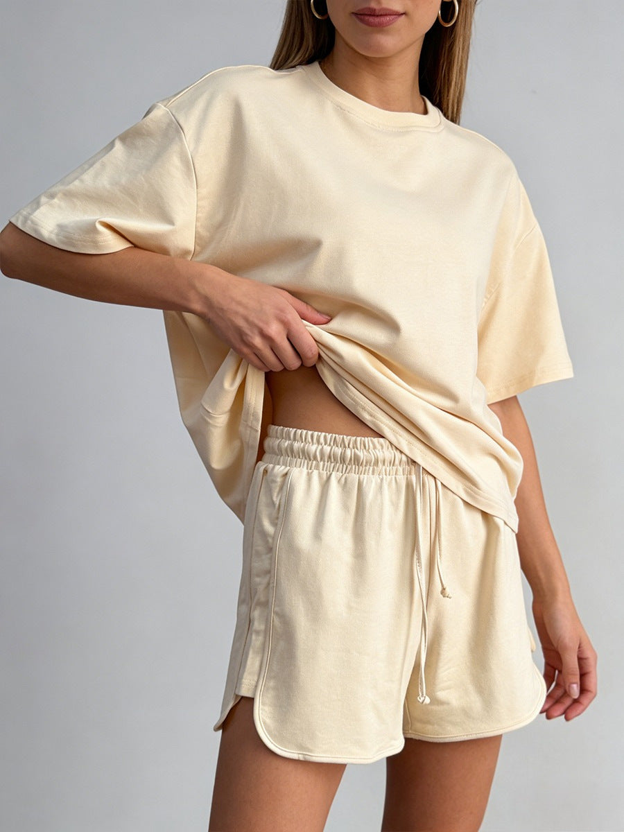 Cotton Two Piece Set T Shirt Shorts Casual Lounge Outfit